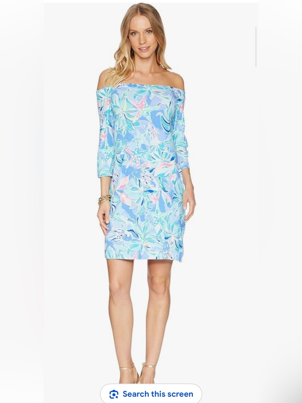 Lilly Pulitzer Off-Shoulder Floral Cover-Up in Light Blue and Pastels